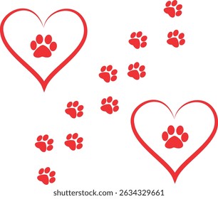 Red Paw Print Heart Pet Love Vector Illustration