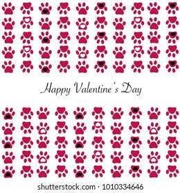 Red paw print with hearts background. Happy Valentine's day greeting card