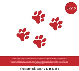 Red Paw print icon isolated on white background. Dog or cat paw print. Animal track. Vector Illustration