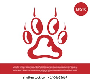Red Paw print icon isolated on white background. Dog or cat paw print. Animal track. Vector Illustration