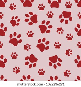 Red paw print with pink background. Valentine Day's paw print pattern background