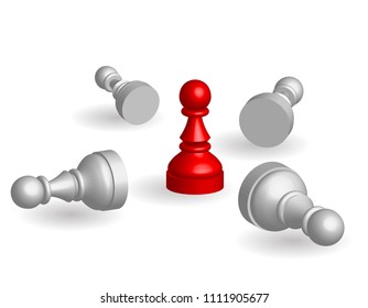 red pawn knocks down white pawns