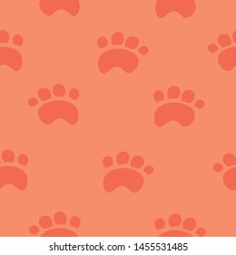 Red paws on a pink background. Design for wallpaper, textiles. Children's illustration.
