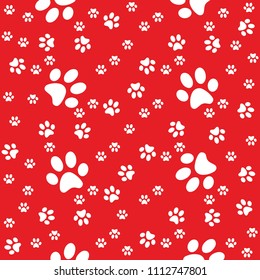 Red paws seamless background, paw pattern