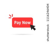 red pay now button isolated on white. cartoon flat style trend modern simple logotype graphic art design element. concept of easy order goods through the online store like retail or consumerism