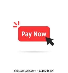 red pay now button isolated on white. cartoon flat style trend modern simple logotype graphic art design element. concept of easy order goods through the online store like retail or consumerism