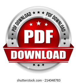 Red pdf download badge with ribbon on white background