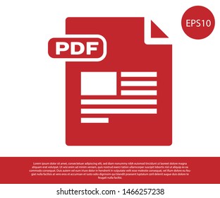 Red PDF file document. Download pdf button icon isolated on white background. PDF file symbol.  Vector Illustration