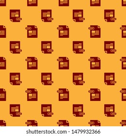 Red PDF file document. Download pdf button icon isolated seamless pattern on brown background. PDF file symbol.  Vector Illustration