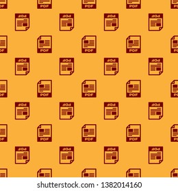 Red PDF file document icon. Download pdf button icon isolated seamless pattern on brown background. PDF file symbol. Vector Illustration