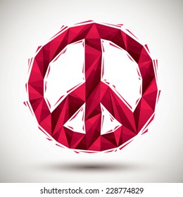Red peace geometric icon made in 3d modern style, best for use as symbol or design element for web or print layouts.