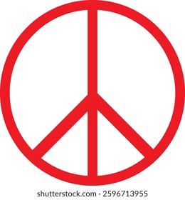 A red peace sign prominently displayed on a clean white background, symbolizing harmony and unity