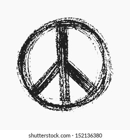 Red peace symbol created in grunge style.