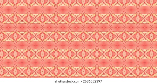 Red and Peach Seamless Pattern with Abstract Heart and Diamond Shapes