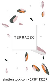 Fondo blanco del vector de mosaico Terrazzo rojo y color Peach. Pancarta cerámica Terrazzo Wall. Ilustración veneciana marrón y naranja.