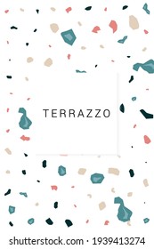 Fondo blanco del vector de mosaico Terrazzo rojo y color Peach. Resumen de textura de mosaico cerámico. Patrón de concreto variado.