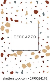 Fondo blanco del vector de mosaico Terrazzo rojo y color Peach. Patrón de mosaico de cerámica de mármol. Ilustración Moderna Brillante.
