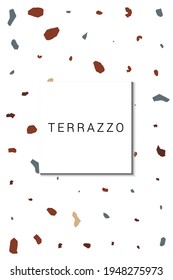 Red and Peach Terrazzo Wall Vector White Background. Mosaic Terrazzo Tile Card. Brown and Beige Fashion Poster.
