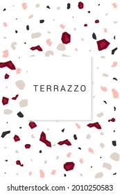 Fondo blanco del vector de pared Terrazzo rojo y Peach. Afiche geométrico Terrazzo Tile. Postales modernas rojas y rosadas.