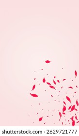 Red Peach Vector Pink Background. Fall Rose Template. Scarlet Blossom Blur Wallpaper. Ruby Falling Sakura Cover.