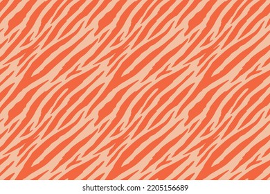 Red And Peach Zebra Pattern Design. Seamless Vector Background. Wild Animal Print Pattern. Bold Stripes On Pink.