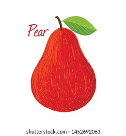 Red Pear, fruit doodle drawings vector illustration.