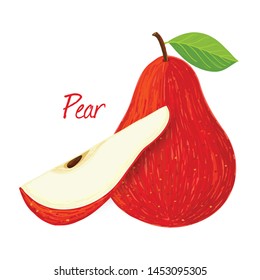 Red Pear, fruit doodle drawings vector illustration.
