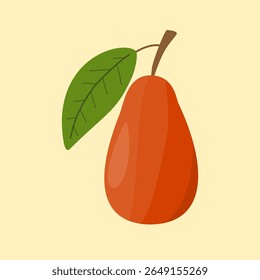Red pear fruit illustration with leaf