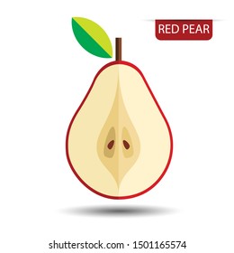 Red pear, fruit on white background. Flat design style. vector illustration.