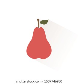 Red pear icon with shadow. Flat vector illustration