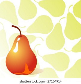 Red pear isolated on a fruit silhouettes background.