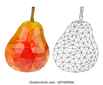 Red pear. Polygonal 3d illustration. Vector isolated on white background