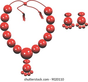 red pearl necklace, And ear ring,	