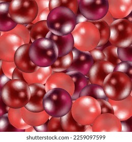 Red pearls of different sizes are scattered on a white background at the top. Modern beautiful background. 3D illustration, 3D rendering.