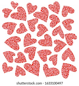 Red pebbles hearts set, isolated on white background, vector illustration.