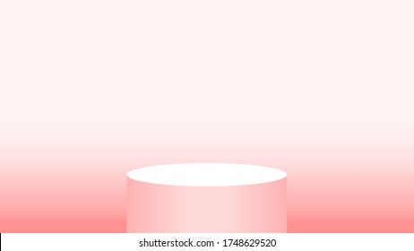 red pedestal cylinder for cosmetics showcase, podium circle stage red pastel soft color, podium round for make-up product display, copy space, vector