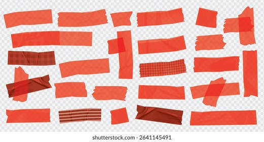 Red peel off stickers, foil patches mockup. Blank labels of heart, round, square, oval, stripe and rectangular shapes. Emblems with curve edges isolated on white background, Realistic 3d vector set