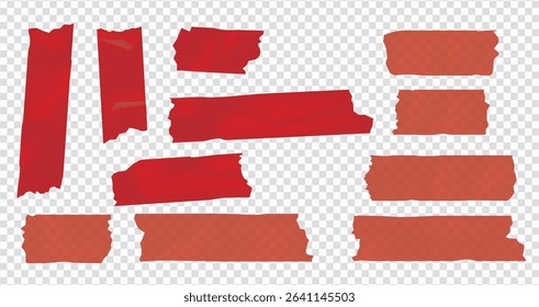 Red peel off stickers, foil patches mockup. Blank labels of heart, round, square, oval, stripe and rectangular shapes. Emblems with curve edges isolated on white background, Realistic 3d vector set