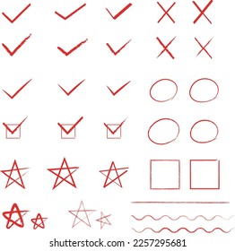 Red pen check box handwriting vector illustration