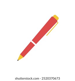 Red pen, color flat vector illustration.