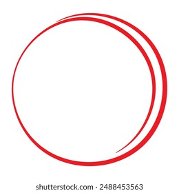 Red pen draw circle. Hand drawing red circle on white background. For marking text, note, mark icon, number, marker pen, pencil and text check, vector illustration.