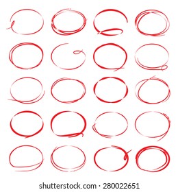 red pen drawn marks, red circle set