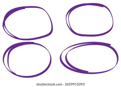 marcas de rabiscar desenhadas à mão com caneta vermelha, círculo vermelho e traçado oval definido. Contorno de linha de desenho vermelha símbolo clipart