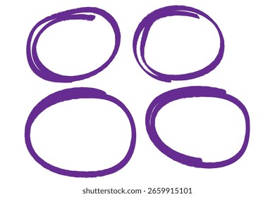 red pen hand drawn doodle marks, red circle and oval stroke set. Outline red drawing line clipart symbol