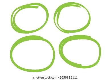 red pen hand drawn doodle marks, red circle and oval stroke set. Outline red drawing line clipart symbol
