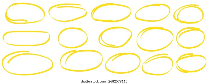 red pen hand drawn doodle marks, red circle and oval stroke set. Outline red drawing line clipart symbol