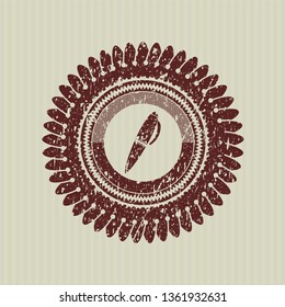 Red pen icon inside distress rubber grunge texture seal