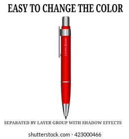 Red Pen Isolated On The White Background. Vector Illustration