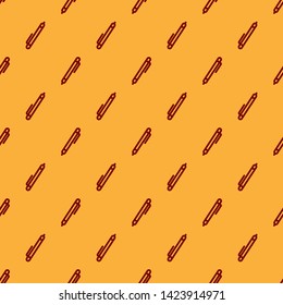 Red Pen line icon isolated seamless pattern on brown background. Vector Illustration