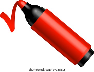 Red pen makes a mark. Isolated over white